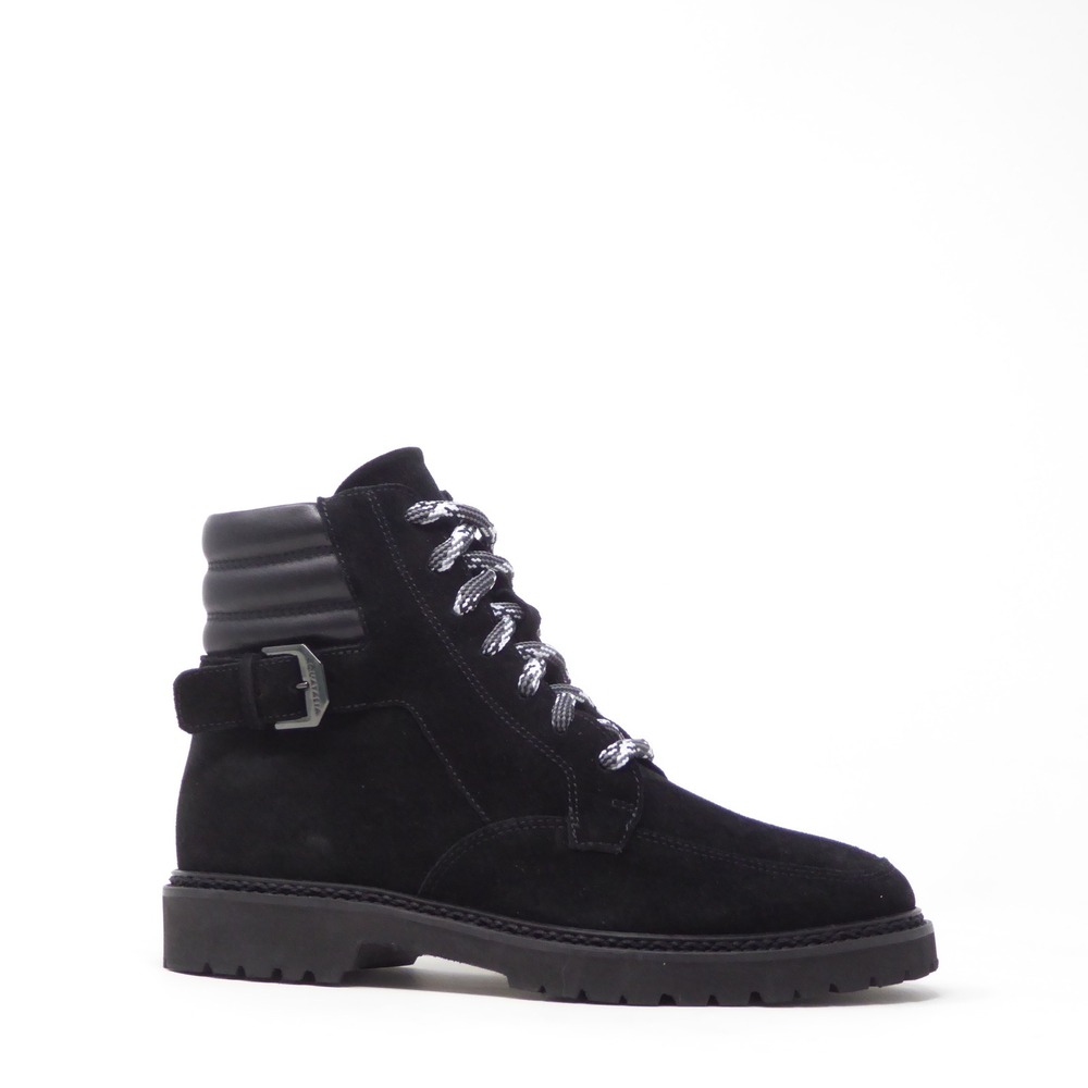 Aquatalia Mayra Womens Combat Boots Black Suede Padded Collar Buckle 9